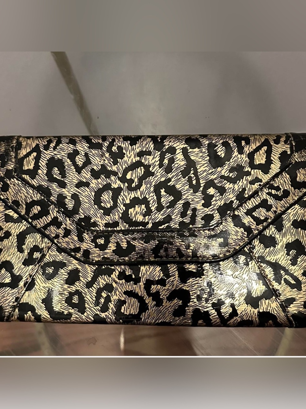 Leopard Print Metallic Envelope Clutch - Gold and Black - Picture 1 of 3